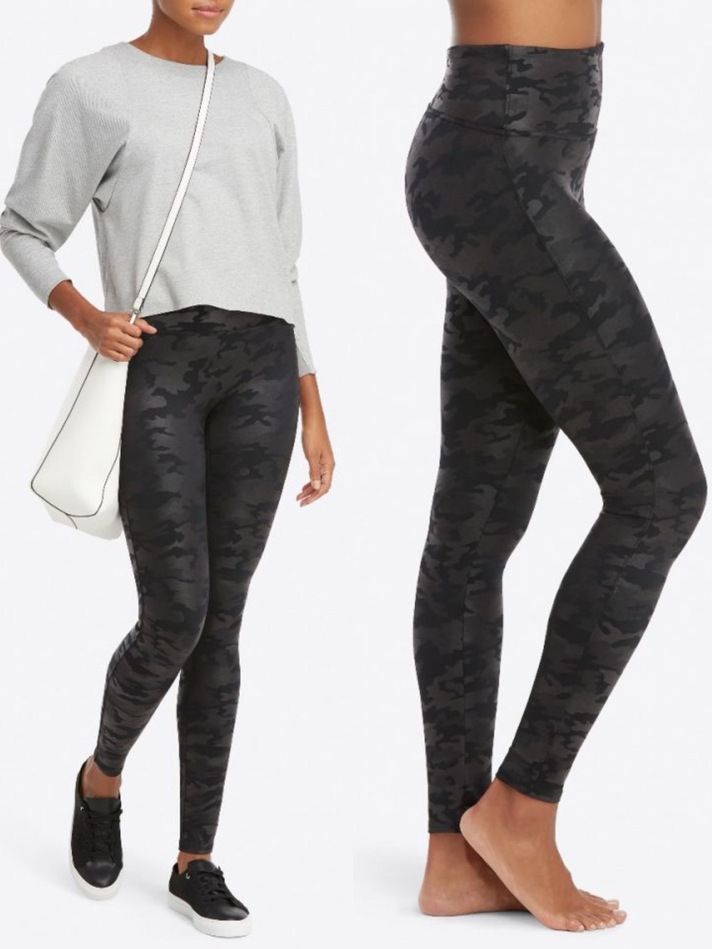 NEW Spanx Faux Leather Camo Leggings Matte Black Camo NWT